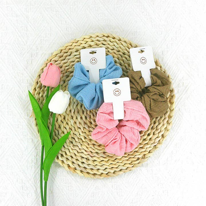 ASSORTED Mixed Colors Pleated Scrunchies SC4227-3. (12PC) for wholesale on Faire