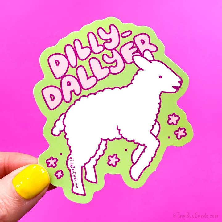 Dilly Dallyer Lamb Vinyl Sticker for wholesale by Tiny Bee Cards