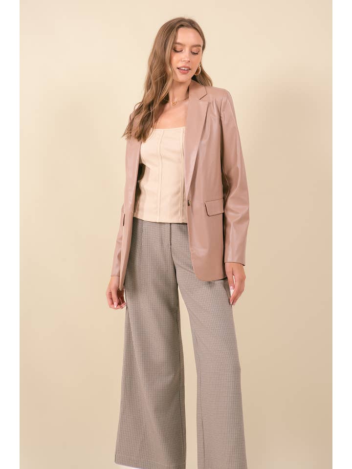 LATTE Notched Collar Faux Leather Boyfriend Blazer - 10597J for wholesale on Faire4