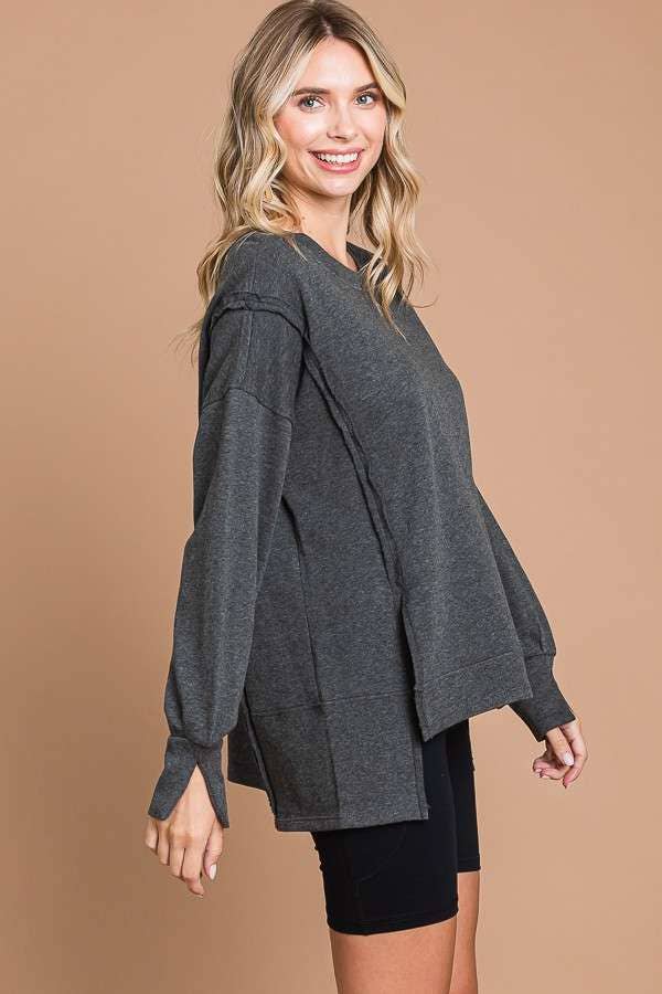 Culture Code - Wholesale Tunic - Women's - CFT1934L - ROUND NECK OVERSIZED EXPOSED SEAM TOP7