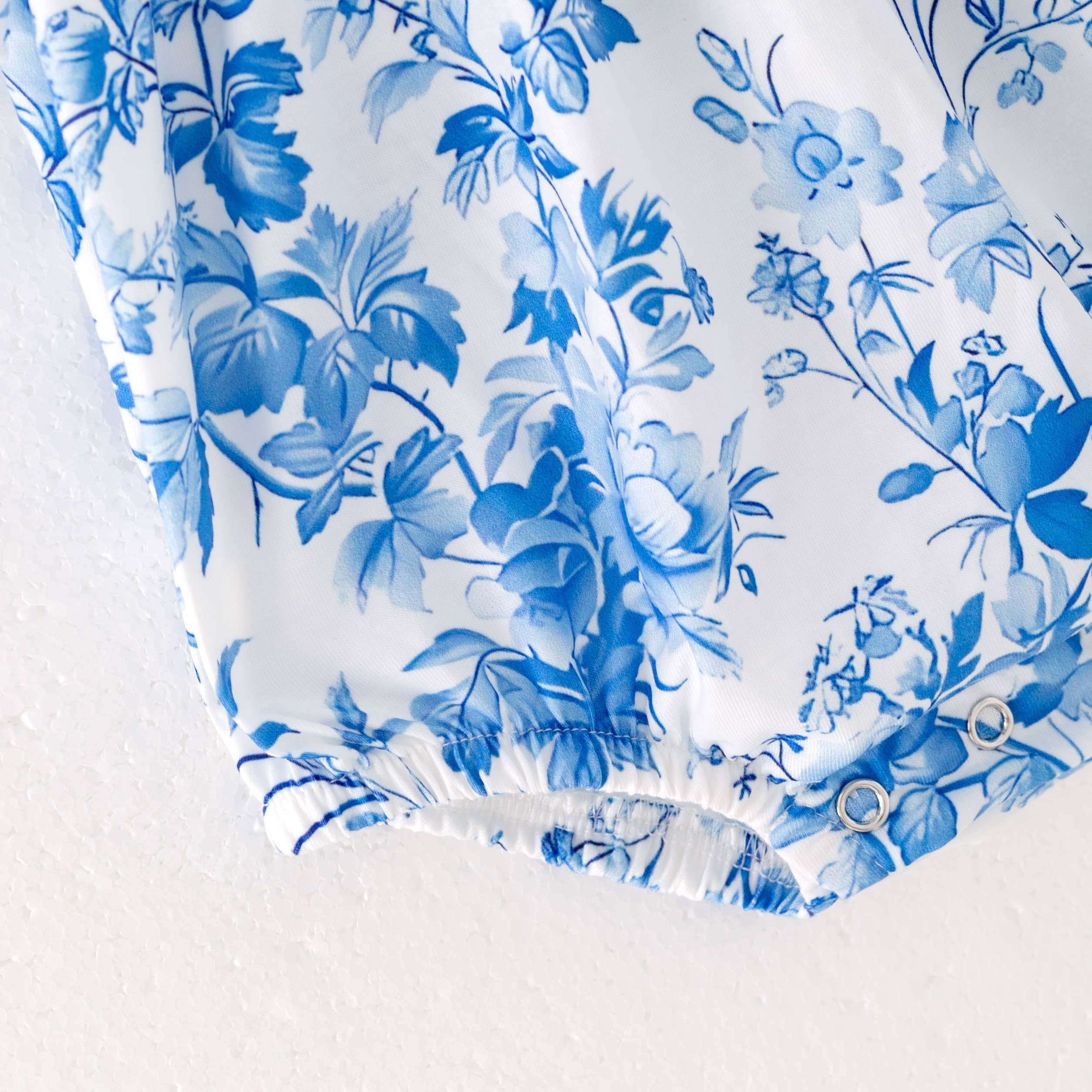 Auraquise - Wholesale Bodysuit (Non-Footed) - Baby - Baby Girls Summer Custom Name Blue Floral Smocked Romper2