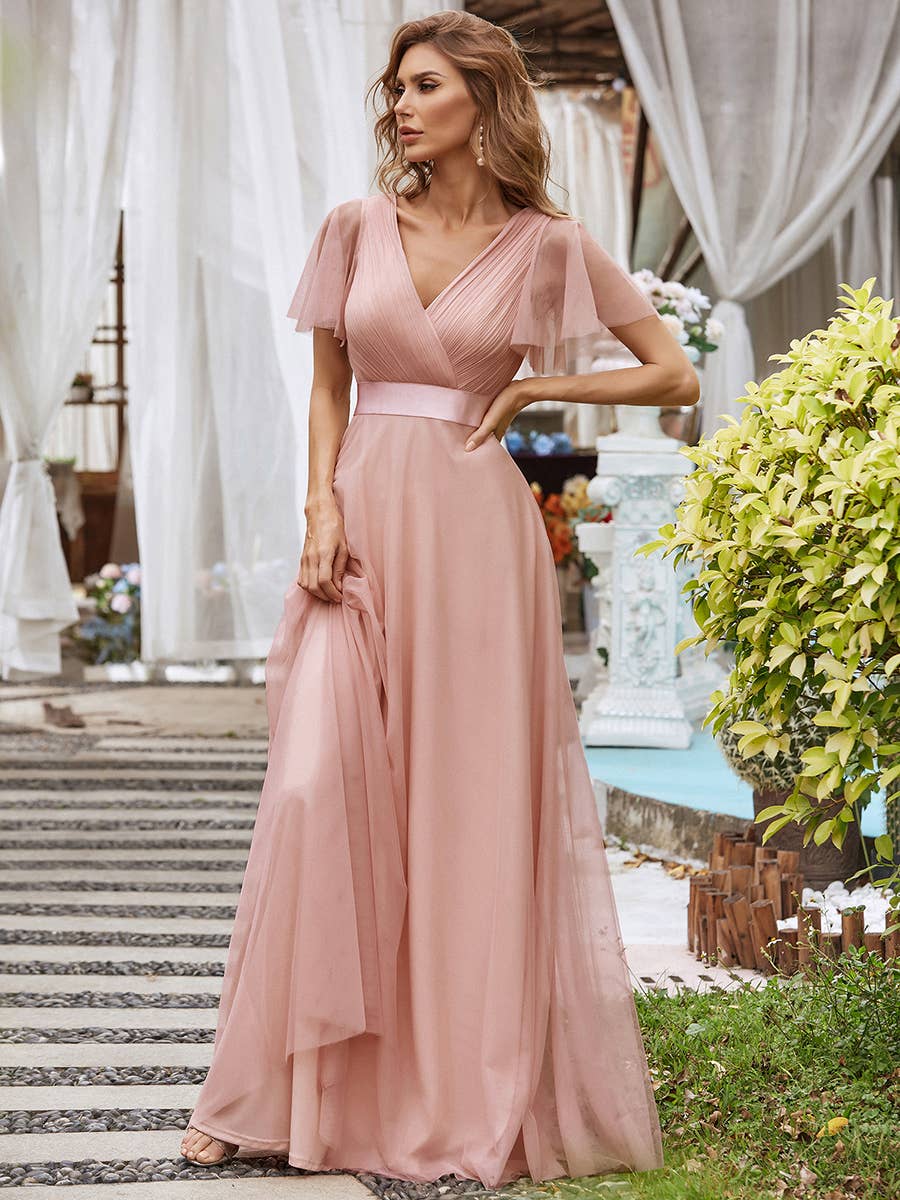 Ever-Pretty - Vente Robe de soirée – femme - Robe de demoiselle d'honneur trapèze à col en V0