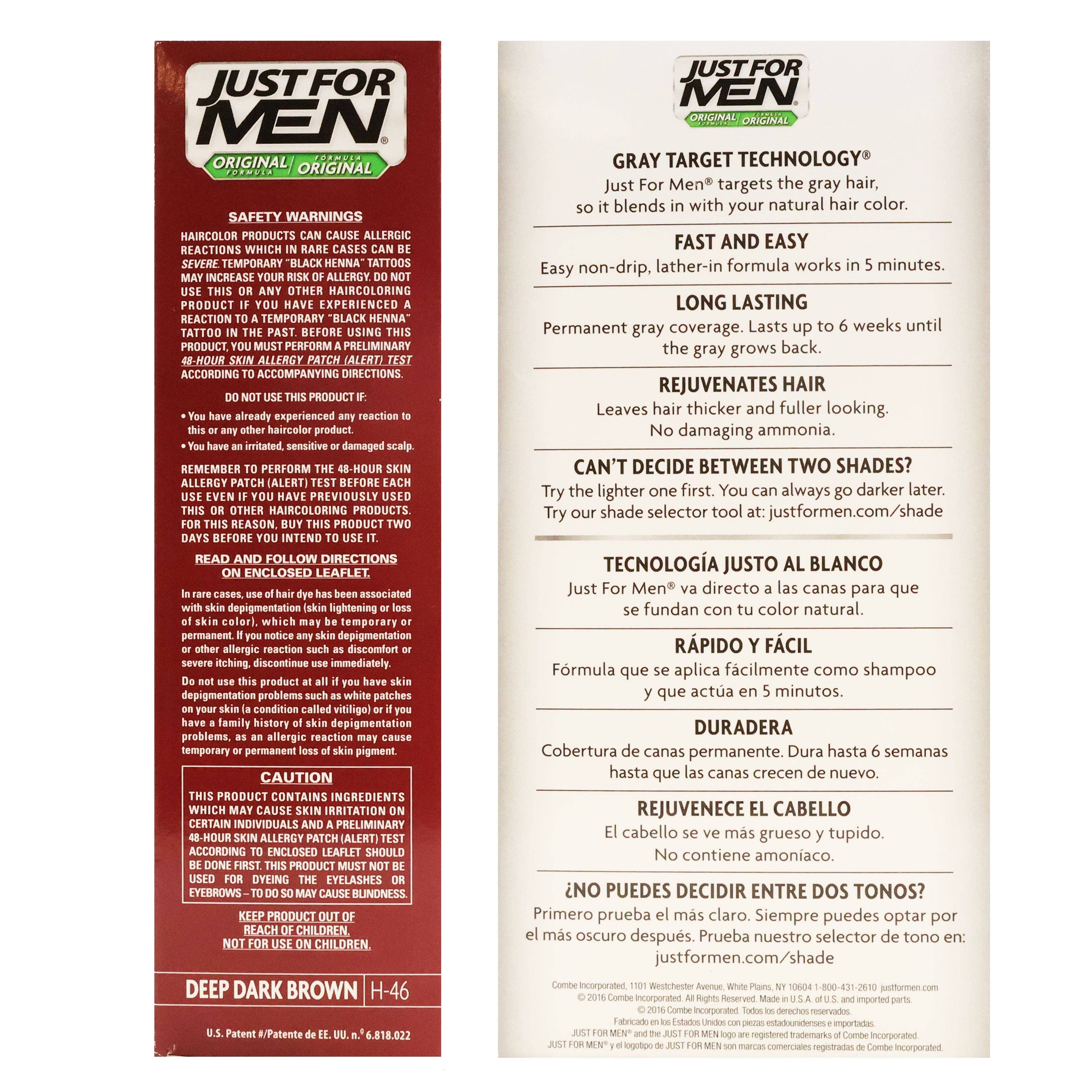 KT Supply - Wholesale Hair Dye - Just For Men Shampoo-in Gray Hair Color,Deep Dark Brown,H-462