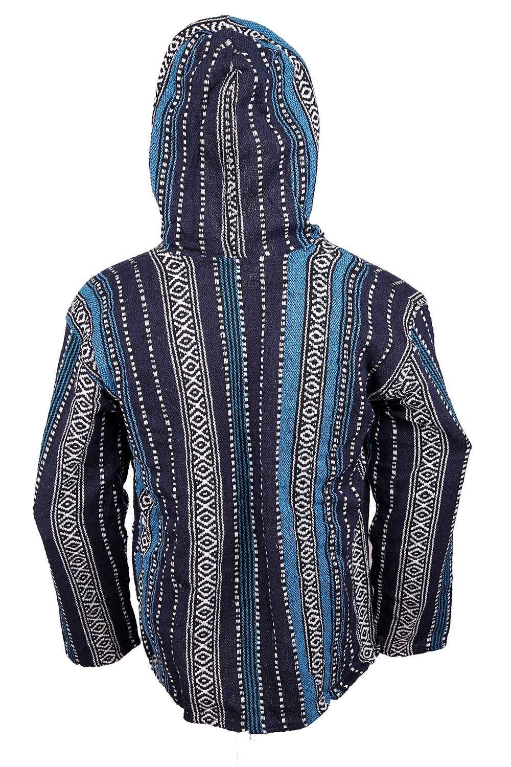 Sunshine Joy – Engroshandel Hoodie – Unisex – Vævet Baja-stil hættetrøje med lynlås i marineblå striber3