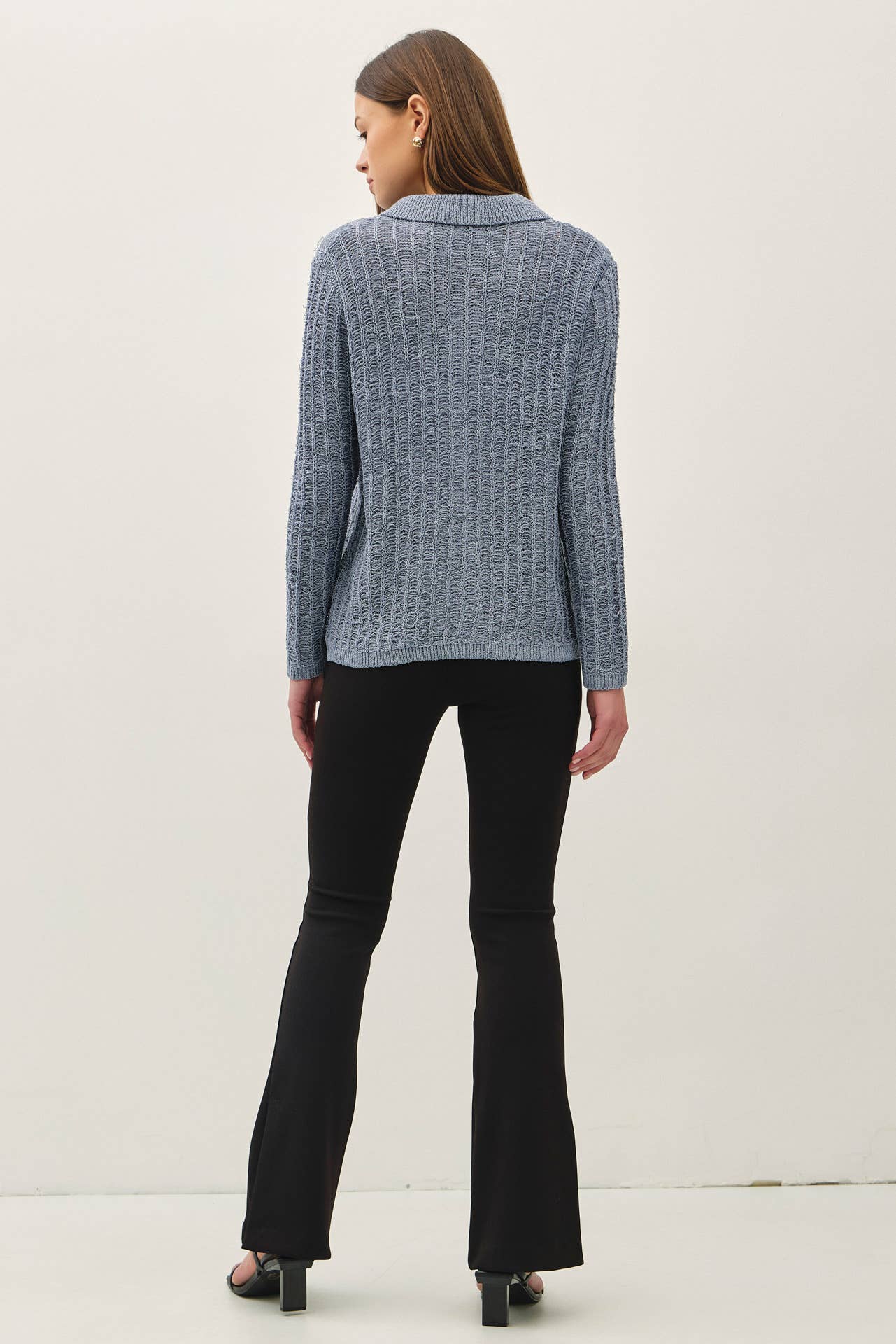 Be Cool - Wholesale Cardigan - Women's - BREEZY TEXTURED KNIT BUTTON UP COLLARED CARDIGAN 15