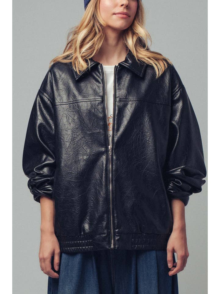 BLACK City Muse Oversized Leather Jacket for wholesale on Faire4