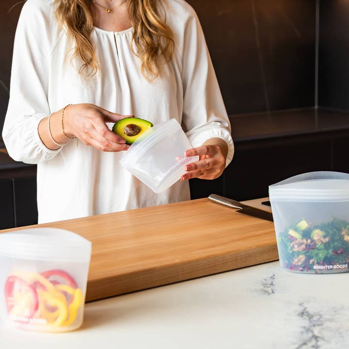 Reusable Silicone Food Storage Bags, 3-Pack Bowls (Clear) for wholesale by Brighter Goods