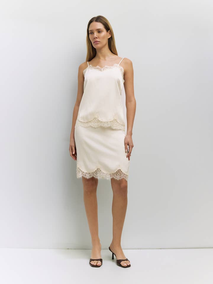 The Ayla Skirt | Satin Lace Knee Length Skirt for wholesale by MOD REF