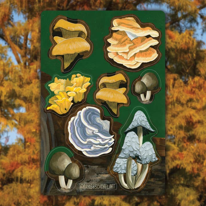 Mushrooms Sticker Sheet for wholesale by Raylee Schobel