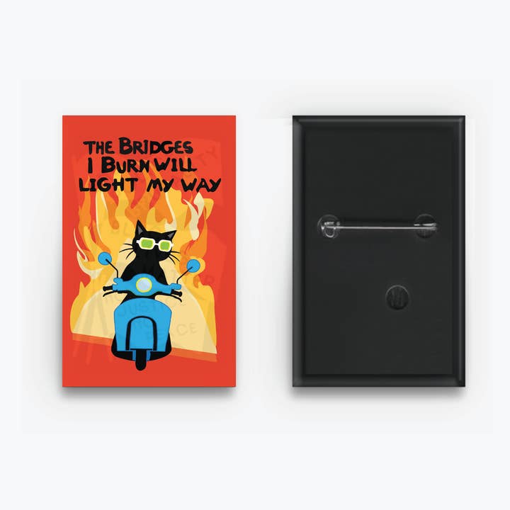 All Very Goods - Wholesale Lapel Pin/Button - Button - Bridges I Burn (Black Cat)