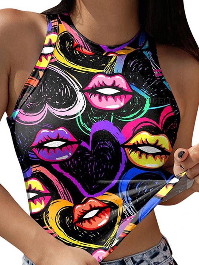 UNISHE - Wholesale Tank top – Women′s - Sleeveless Printing Crop Top YDL0162