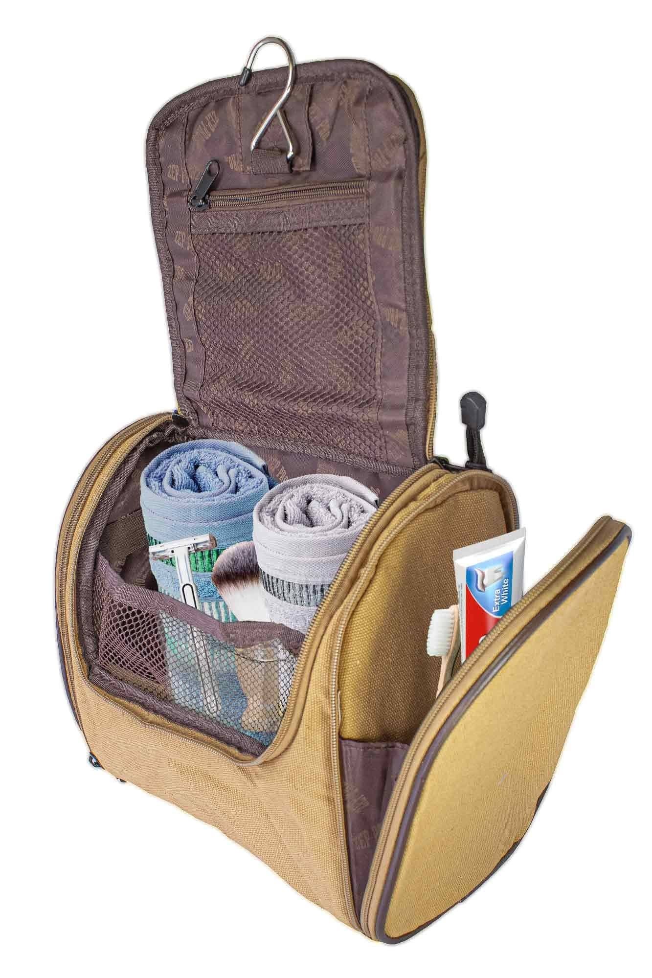 Georgia Bulldogs Men's Khaki Hanging Toiletry Bag. for wholesale on Faire3