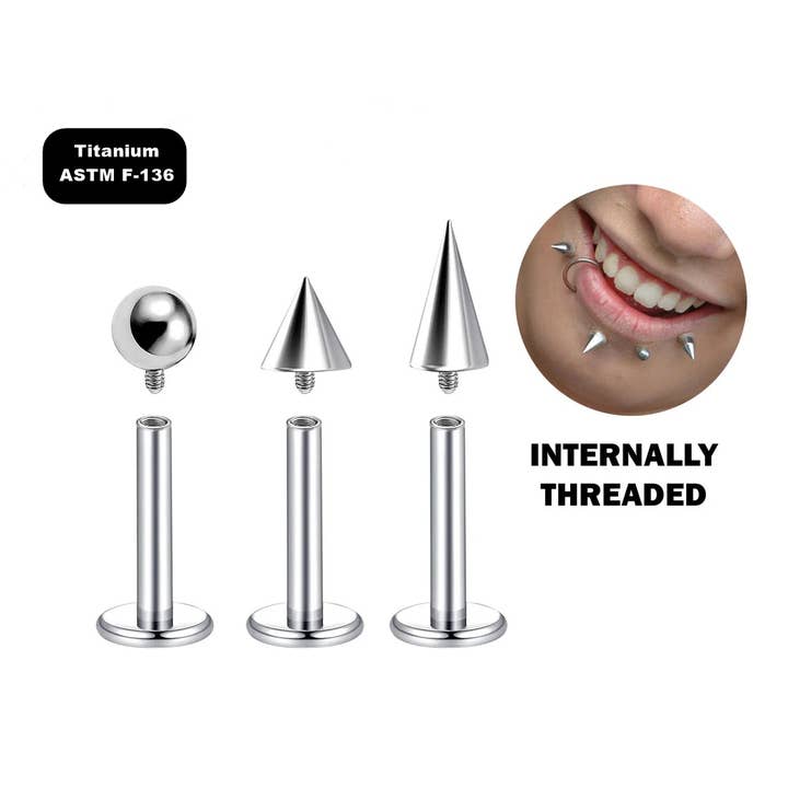 TITANIUM - CONE/SPIKE LABRET INTERNAL THREADING LABRET STUD for wholesale by Bodytrend