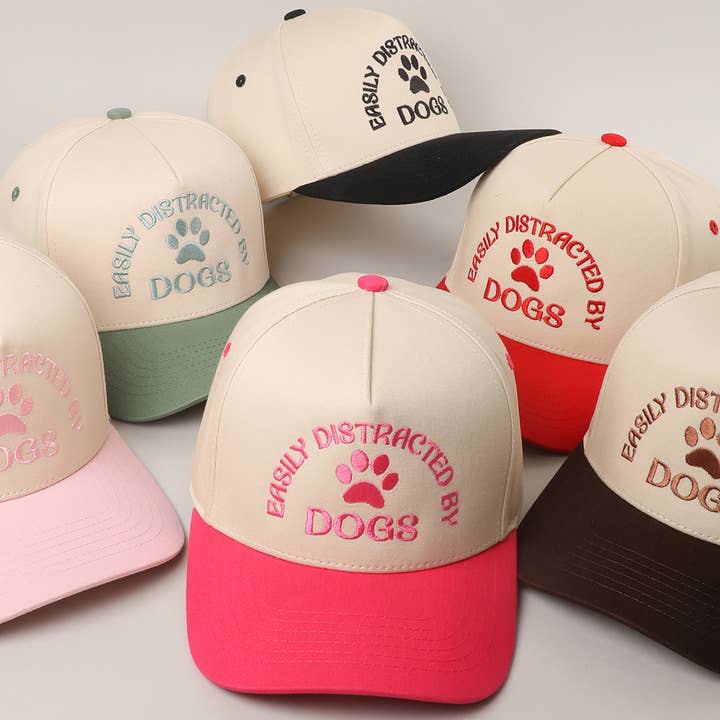 Fashion City - Wholesale Trucker Hat - Women's - EASILY DISTRACTED BY DOGS Embroidered Trucker Hat6