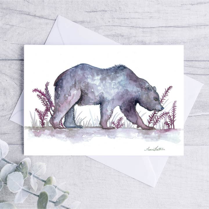 Biglietto di auguri con orso viola per la vendita all'ingrosso da parte di Cloud Cottage Creative Company