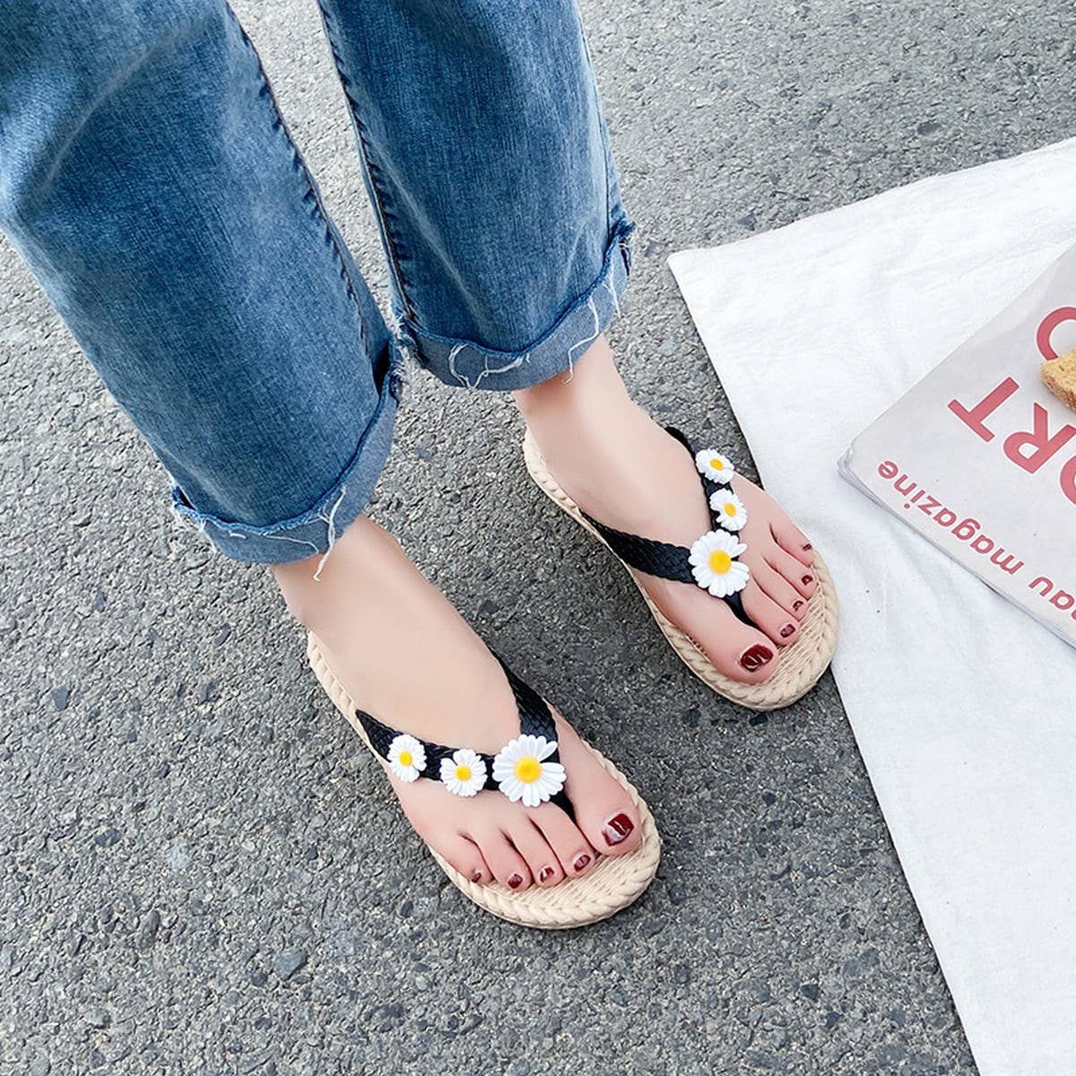 ACCITY - Wholesale Flip Flops - Women's - SUNFLOWER FLOWER SUMMER BEACH FLIP FLOPS_CWSHS06709