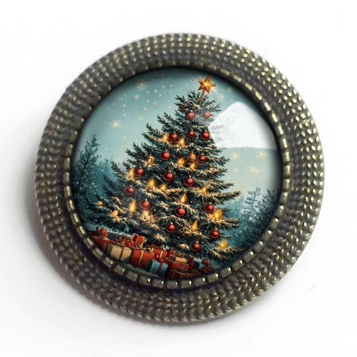 Victorian Christmas Tree Glass and Bronze Lever Back Brooch for wholesale by The Divine Iguana