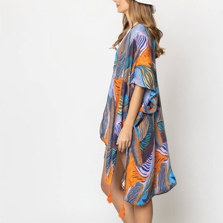 Fashion City - Wholesale Kimono - Women's - Palm Leaf Print Open Front Kimono