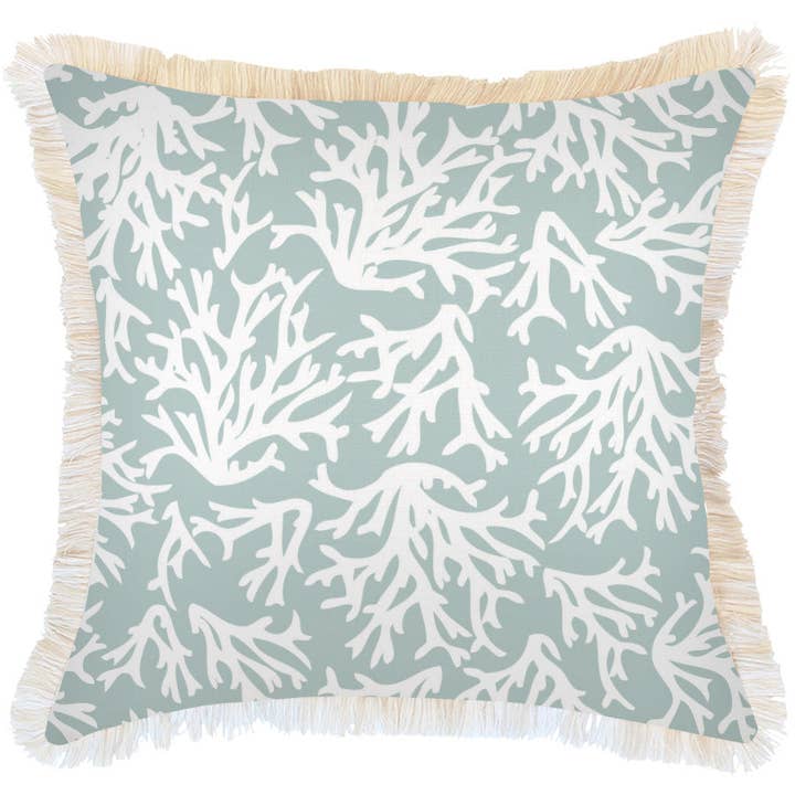 Cushion Cover-Coastal Fringe-Coastal Coral Seafoam-60cm x 60cm for wholesale by Escape To Paradise