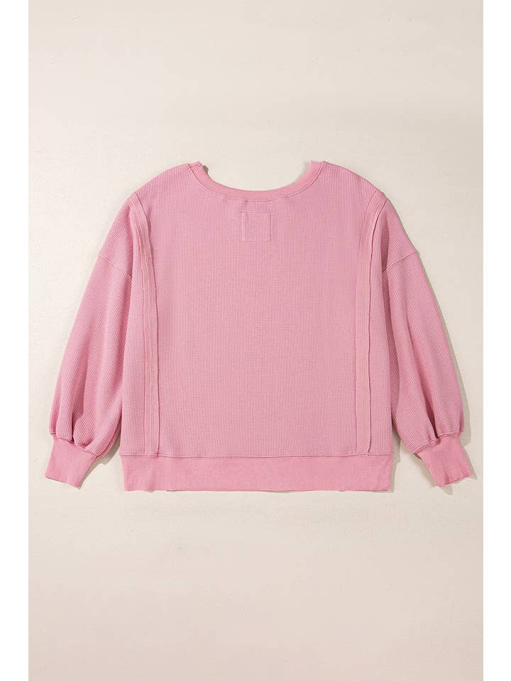 PRETTY BASH - Wholesale Knit Top - Women's - Waffle knit Bishop Sleeve Side Split Top16