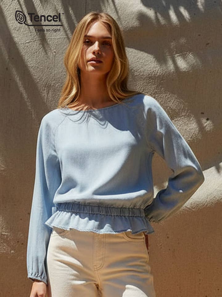 Blusa péplum de manga larga de Tencel para venta al por mayor de Naked Zebra