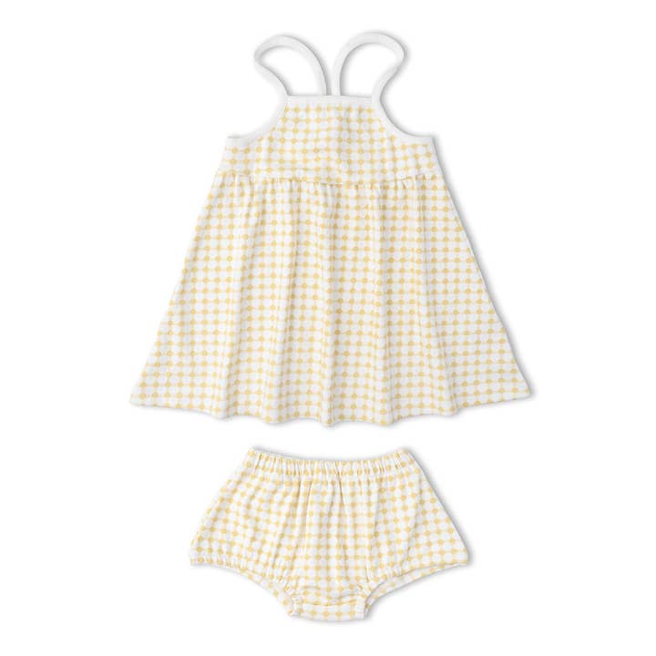 Organic Tie-Back Strap Dress - Dotty Gingham for wholesale by Makemake Organics