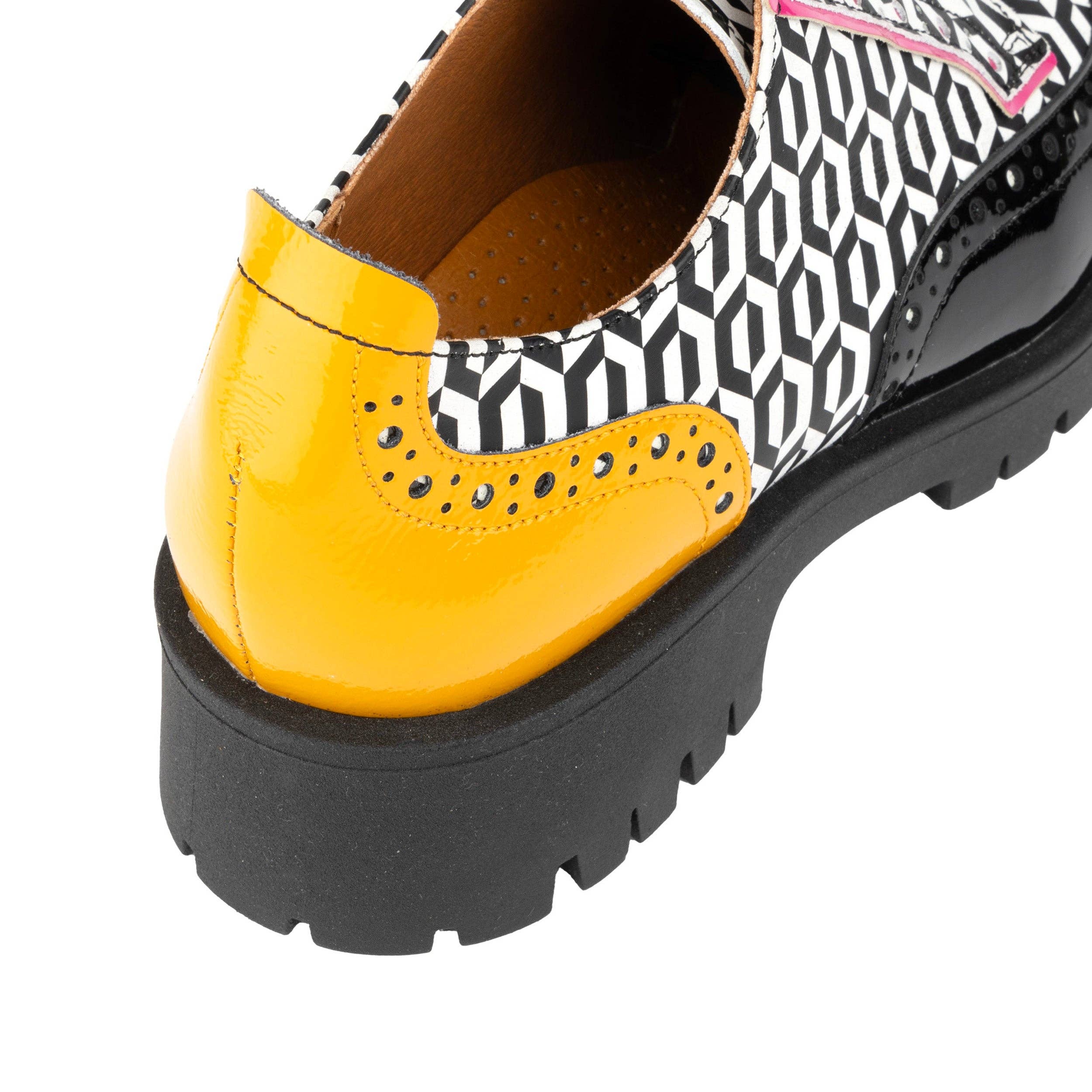 Embassy London – wholesale Brogue shoes – Women's – Artisan - Black & Yellow Hexa - Women's Leather Lace-up Shoe with Brogue Detailing7