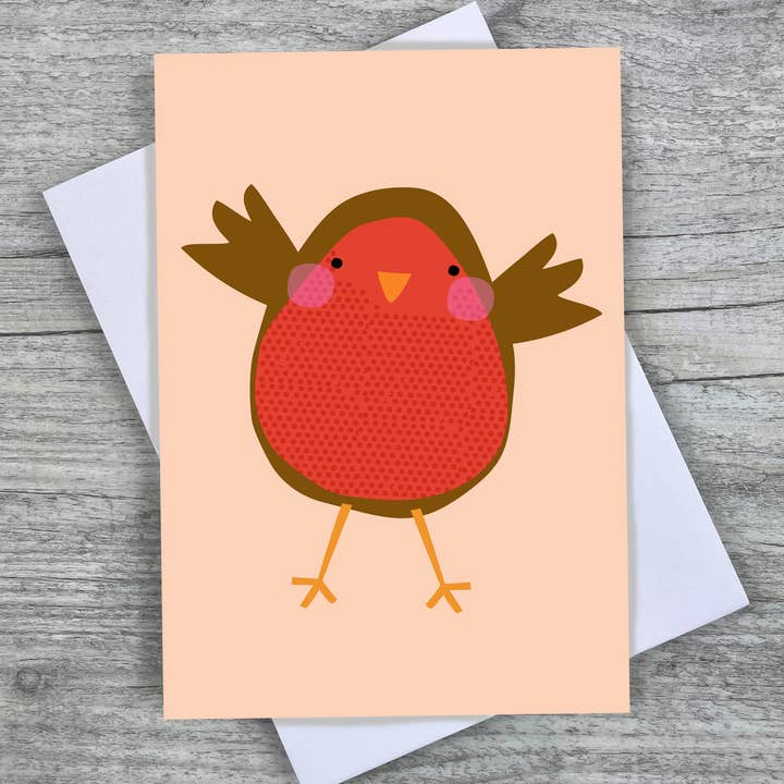 Cute Robin Christmas Card | Colourful Holiday Greeting Card for wholesale by Joanne de Pace Design Studio