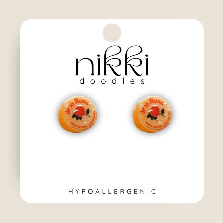 Orecchini a bottone Mazapan Mexican Candy Novelty per la vendita all'ingrosso da parte di Nikki Doodles