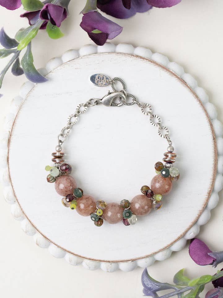 Water Lily 7" Czech Glass, Muscovite, Prehnite Simple Bracelet for wholesale by Anne Vaughan Designs Jewelry