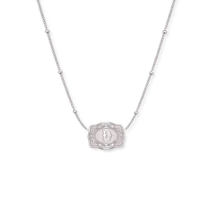 SpurWest Ultra Mini Belt Buckle Necklace (Initial) - Silver for wholesale on Faire6