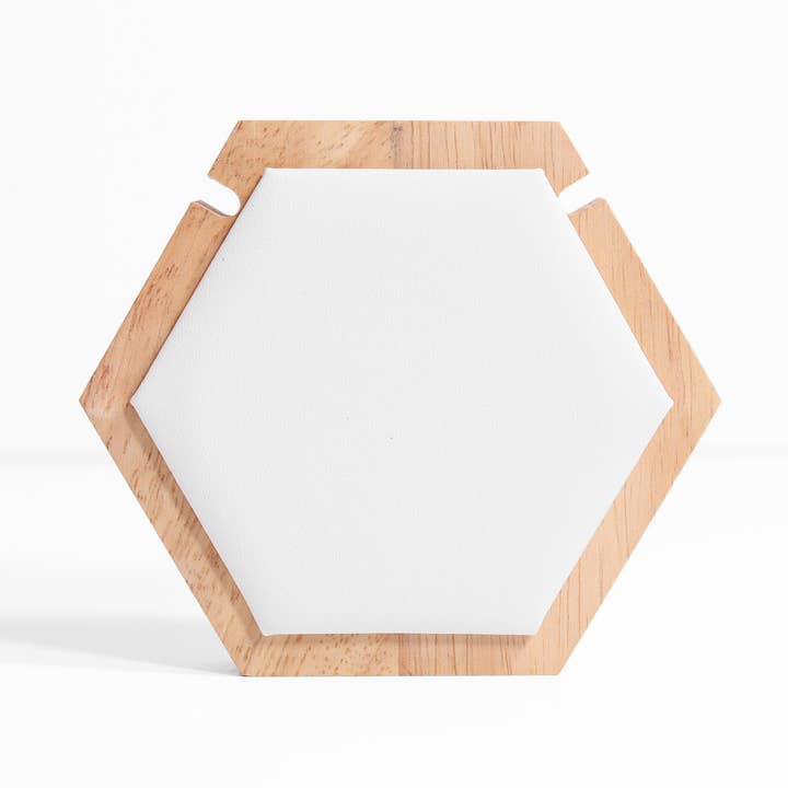 WJW - Wholesale Jewelry Stand & Display - Natural Wood & Leather 1 Unit Hexagon Necklace Display0