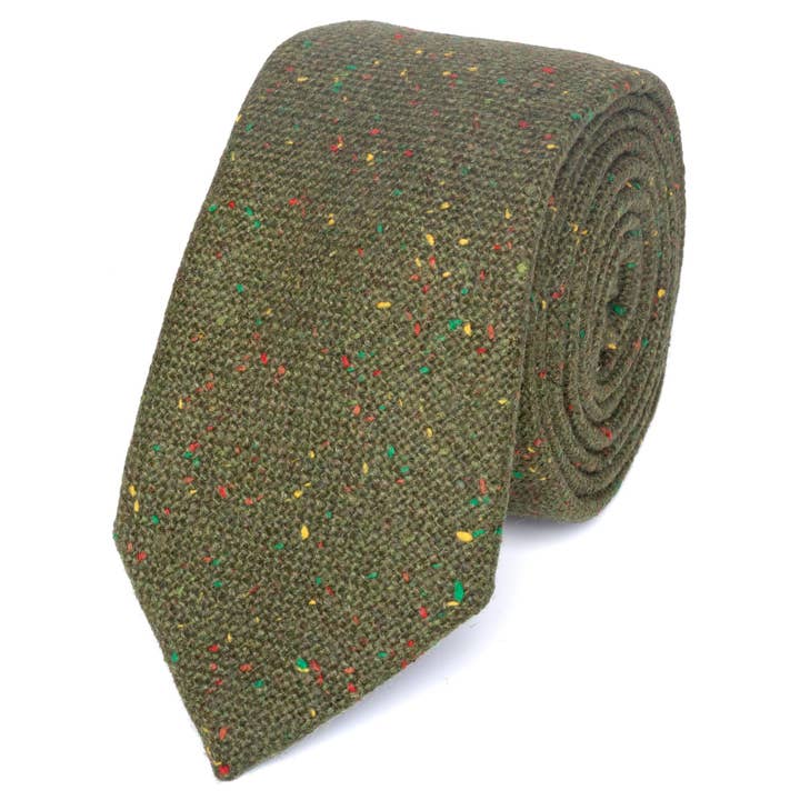 Olivgrüne Tweed-Skinny-Krawatte für den Großhandel von Dickie Bow