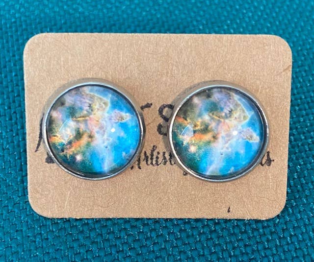 SMA Artistry Creations - Wholesale Stud/Post Earrings - 12mm Galaxy design glass cabochon stud earrings25