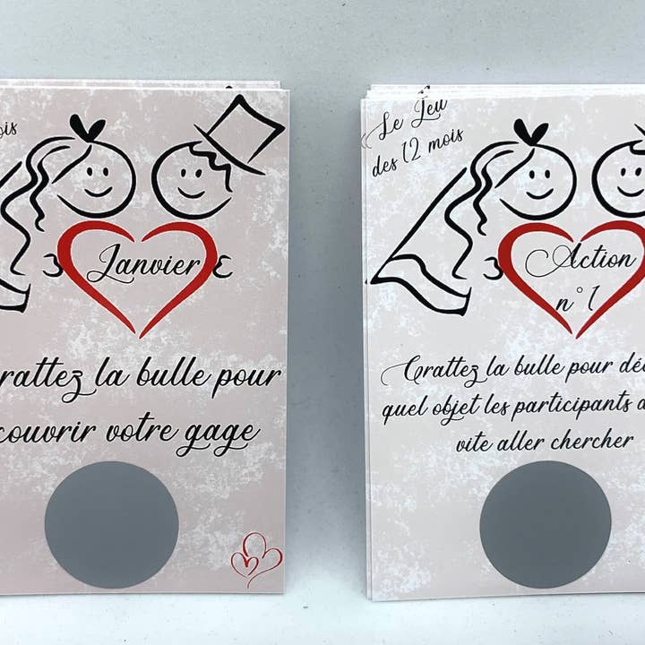 Tendance Cadeau - Vente Jeux de cartes - 24 cartes à gratter jeu de mariage original jeu des 12 mois1