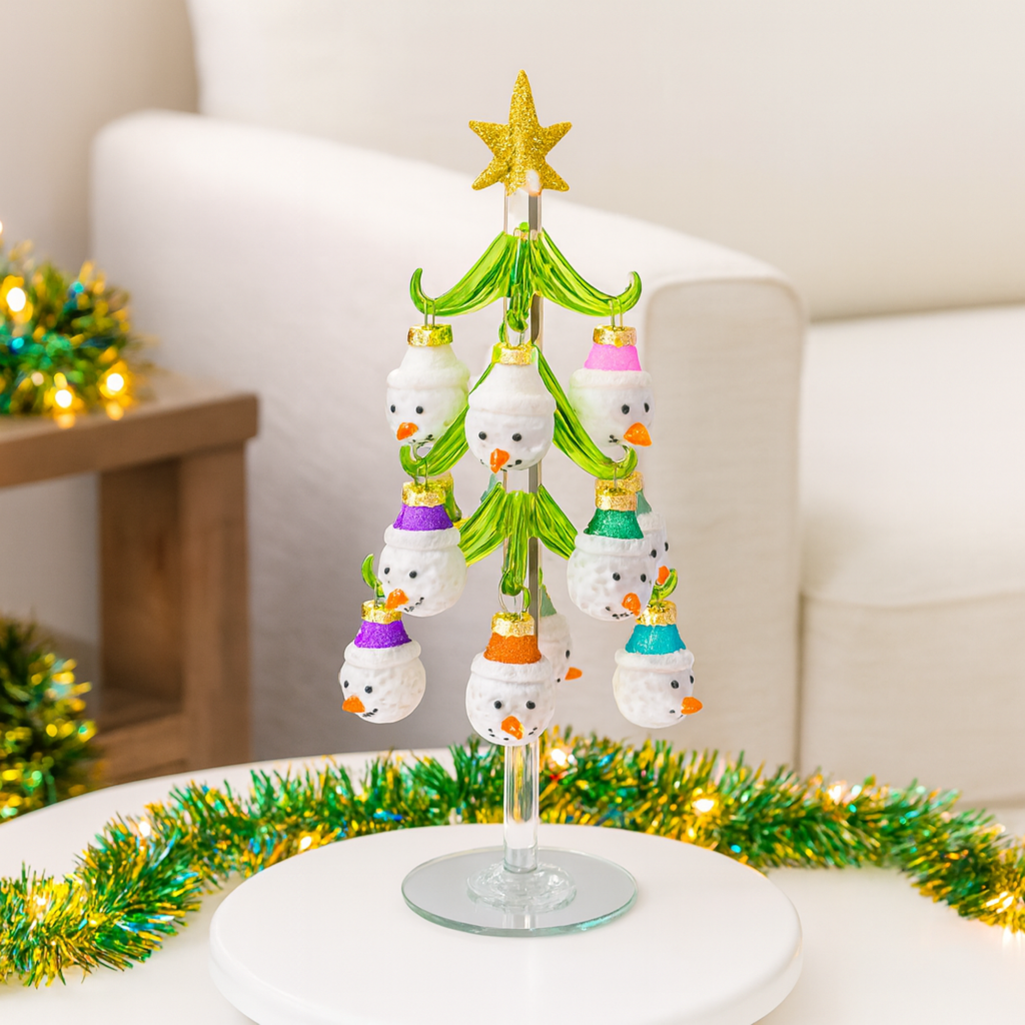 GeoCentral - Wholesale Christmas Decoration - Mini Glass Christmas Tree w/ Snowman Ornaments1