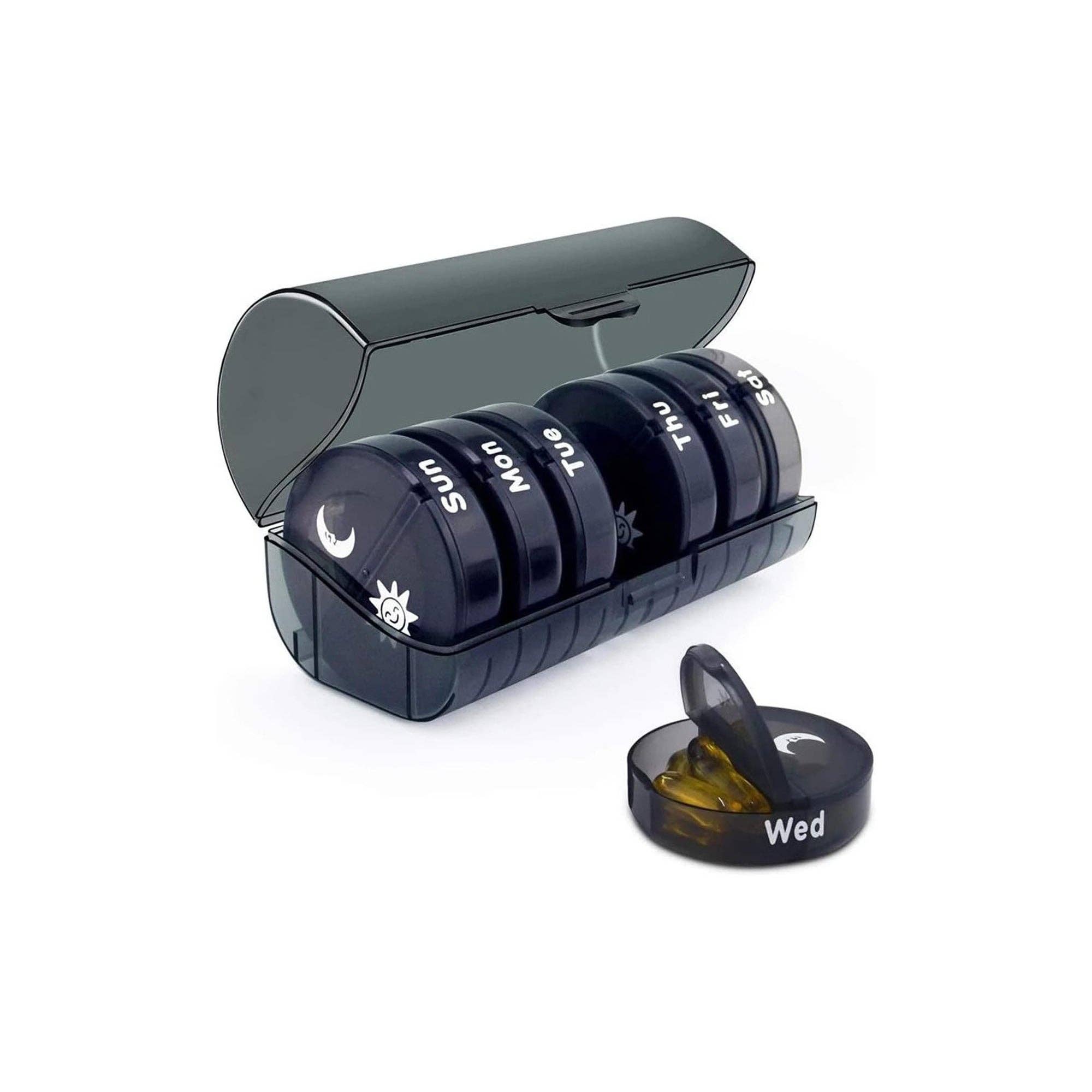 Vigor Path - Wholesale Pill Organizer - 7-Day Pill Organizer with Two Compartments Per Day (All Black)