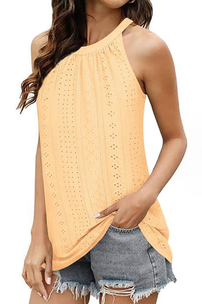UNISHE - Wholesale Tank Top - Women's - Sleeveless Halter Hollow Out Tank Top ZZKF6831
