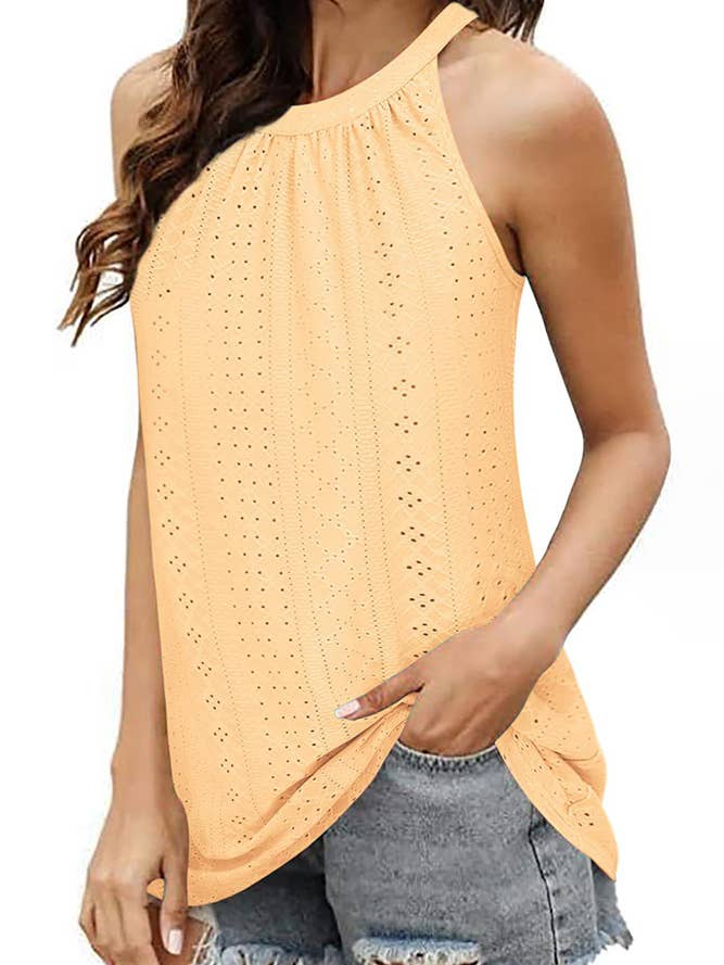UNISHE - Wholesale Tank Top - Women's - Sleeveless Halter Hollow Out Tank Top ZZKF6831