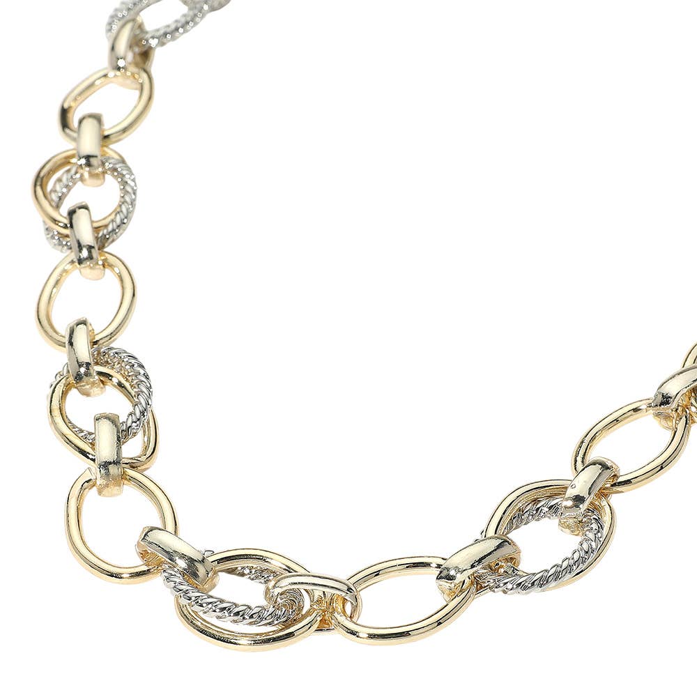 Sensibling Corp. - Wholesale Link & Chain Necklace - 14K Gold Plated Two Tone Textured Oval Link Chunky Chain Necklace1