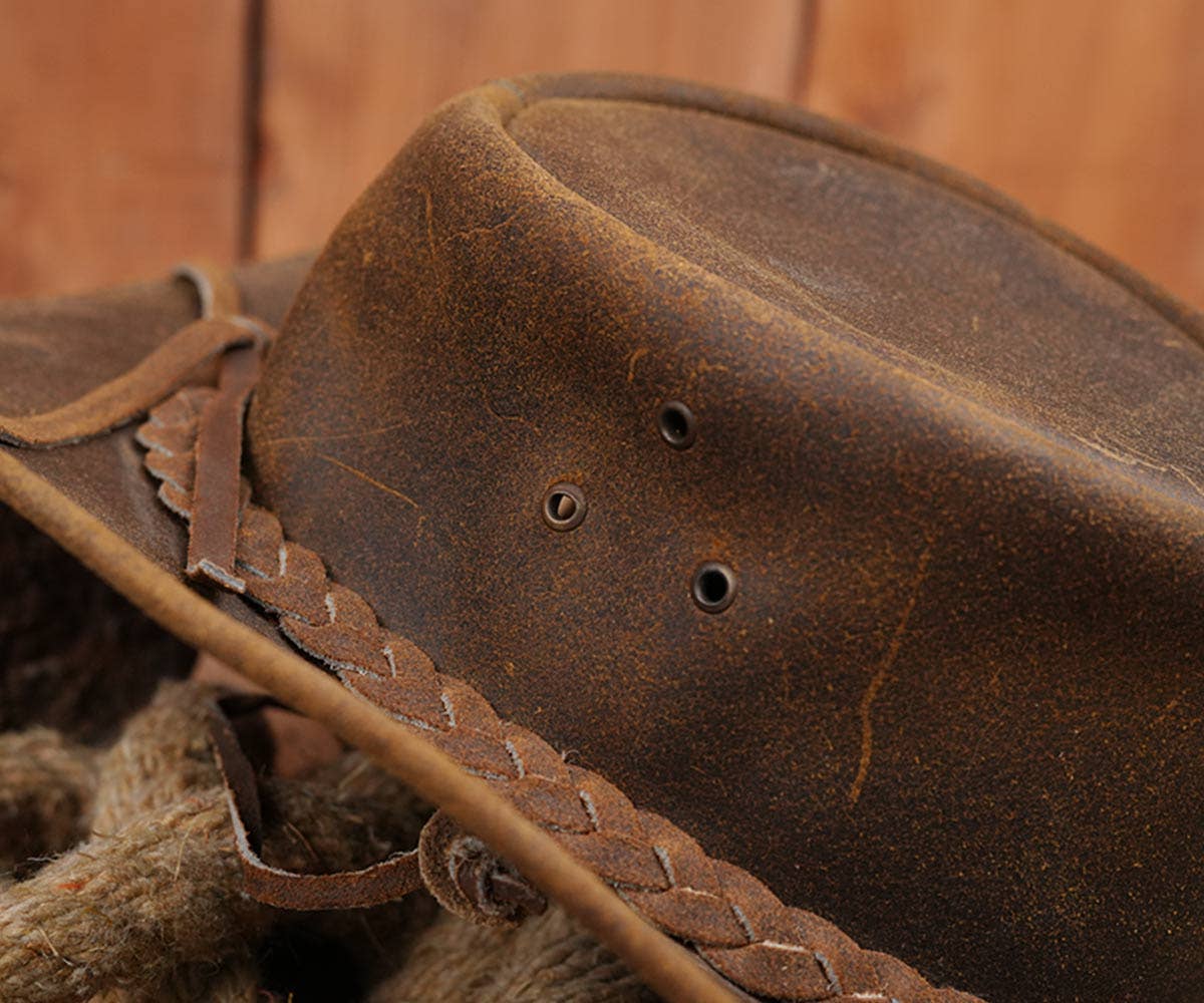 Tackfield - Vendita all'ingrosso Cappello da cowboy - Unisex - Cappello da boscaiolo in pelle marrone stile western Tackfield3