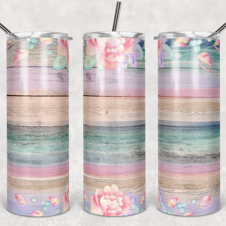 Flores em Madeira Pastel Suave Copo de 20oz por atacado de GrapeVineWholesale
