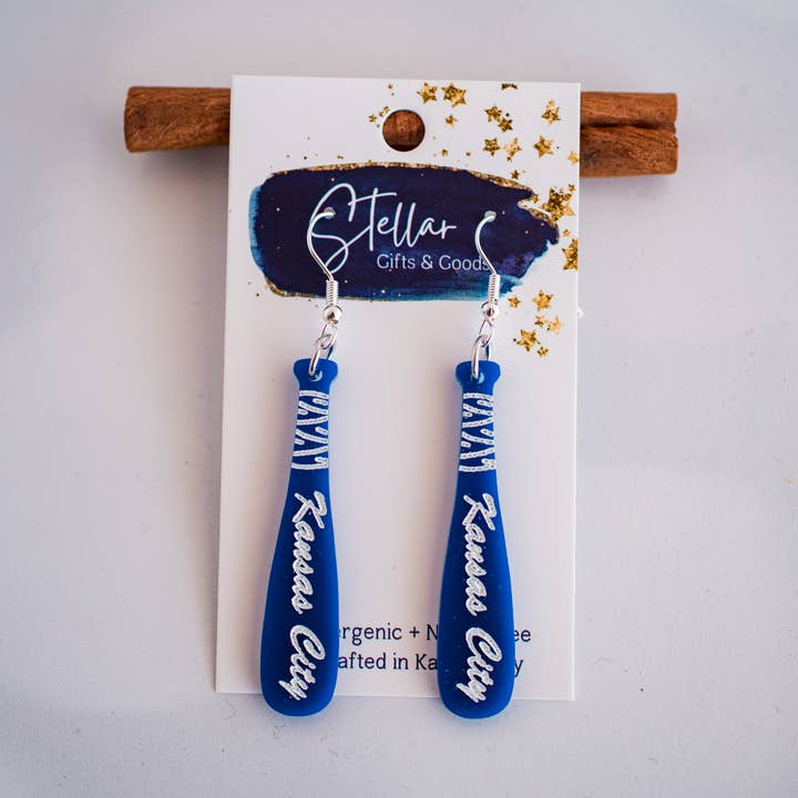 Stellar Gifts & Goods Wholesale - Wholesale Dangle Earrings - Kansas City KC Baseball Bat Dangles KCB