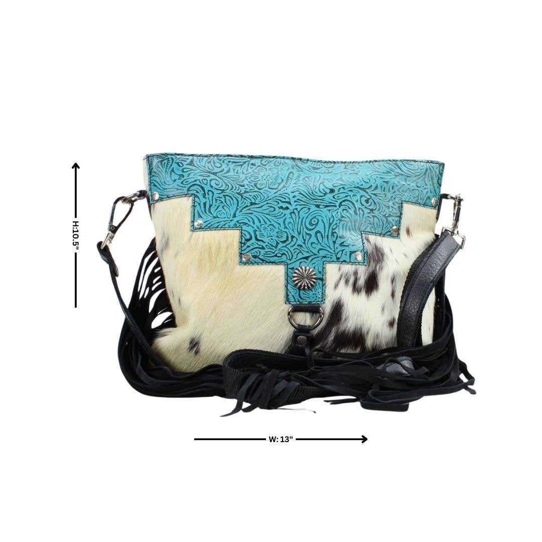 Leather Impressions Inc - Wholesale Crossbody Bag - Women's - AB Tooled Fringe HOH Zip Top Crossbody Bag #AB 24013