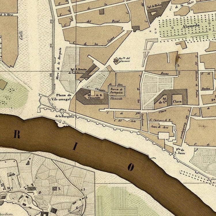 OldCityPrints - Old Maps and Posters - Wholesale Art Print - Old Map of Seville Sevilla Spain 1848 Vintage Map | Vintage Map Wall Art Print3