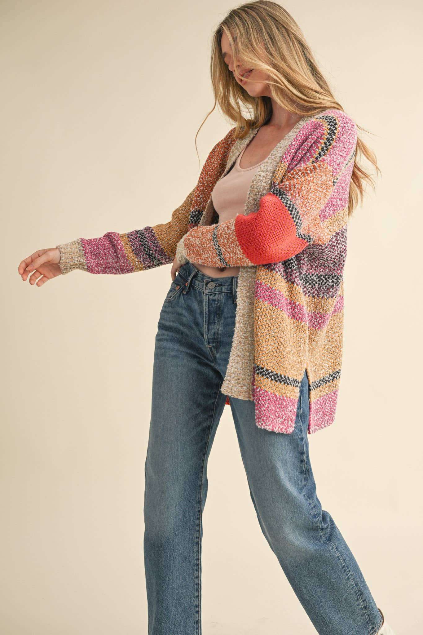 &MERCI - Wholesale Cardigan - Women's - OVERSIZED COLOR BLOCK CARDIGAN MSW1003837