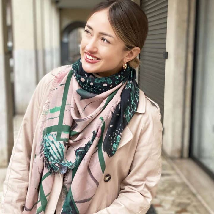 Mantón cuadrado extragrande de cachemir y seda con orquídea japonesa para venta al por mayor de Louis Jane