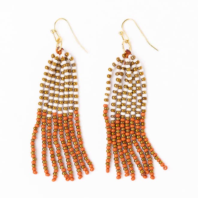 Game Day Tassel Seed Bead Earrings Burnt Orange Wholesale for wholesale by INK + ALLOY
