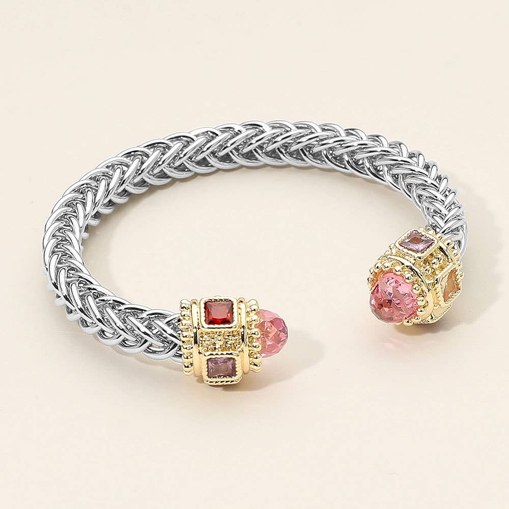 Sensibling Corp. - Venta al por mayor Pulseras tipo brazalete - Brazalete de metal texturizado con punta de piedra cúbica1