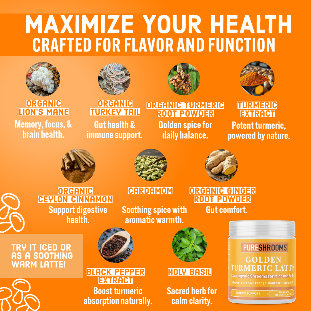 PureShrooms Inc. – wholesale Hälsoté/Detoxté – PureShrooms Gurkmeja Latte m/ Svartpeppar 30 Portioner1